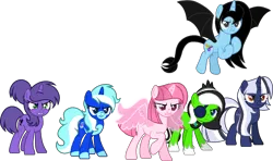 Size: 1428x845 | Tagged: safe, artist:scarletwitchinfire, artist:tanahgrogot, derpibooru import, oc, oc:ankie, oc:annisa trihapsari, oc:cool breeze, oc:ko ada, oc:teahie, oc:violetta cuddles belle, unofficial characters only, alicorn, dracony, dragon, earth pony, hybrid, pegasus, pony, unicorn, series:the guardian of leadership, alicorn oc, angry, base used, cute, dracony oc, earth pony oc, female, gritted teeth, group, horn, image, magic, mare, png, ponytail, simple background, teeth, transparent background, unamused, wings