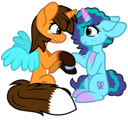 Size: 4759x4459 | Tagged: safe, artist:ejlightning007arts, derpibooru import, oc, oc:ej, alicorn, fox, fox pony, hybrid, pony, unicorn, g5, my little pony: make your mark, spoiler:g5, base used, canon x oc, coat markings, colored horn, colored wings, ejmisty, emotional, emotions, fake cutie mark, female, freckles, gentle, happy, holding hooves, hoof on chest, horn, image, male, mare, misty brightdawn, png, simple background, sitting, smiling, socks (coat marking), spread wings, stallion, sweet, teary eyes, transparent background, vector, wings