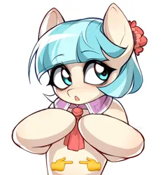 Size: 1906x2048 | Tagged: safe, artist:minekoo2, derpibooru import, coco pommel, earth pony, pony, :o, blushing, female, fingers together, image, jpeg, mare, open mouth, simple background, solo, white background