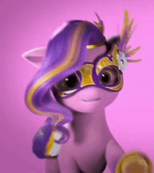 Size: 556x622 | Tagged: safe, derpibooru import, screencap, izzy moonbow, pipp petals, pegasus, pony, g5, my little pony: make your mark, spoiler:my little pony: make your mark chapter 4, spoiler:myms04e05, adorapipp, animated, blowing a kiss, cropped, cute, female, floppy ears, gif, image, mask, my little pony: make your mark chapter 4, the manesquerade ball