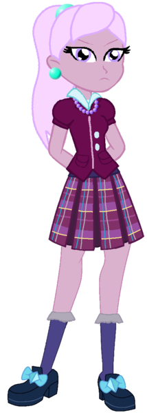 Size: 448x1258 | Tagged: safe, artist:rainbowstarcolour262, derpibooru import, oc, oc:zina pearl, unofficial characters only, human, equestria girls, angry, arm behind back, clothes, crystal prep academy uniform, ear piercing, earring, female, frown, image, jewelry, necklace, pearl earrings, pearl necklace, piercing, plaid skirt, pleated skirt, png, ponytail, school uniform, scrunchie, shirt, shoes, simple background, skirt, socks, solo, standing, transparent background, tsundere