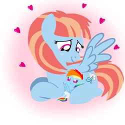 Size: 1400x1400 | Tagged: safe, artist:mlplary6, derpibooru import, rainbow dash, windy whistles, pegasus, pony, baby, baby dash, baby pony, female, filly, filly rainbow dash, foal, heart, image, looking at each other, looking at someone, lying down, mare, mother and child, mother and daughter, png, smiling, smiling at each other, younger