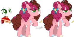 Size: 4760x2423 | Tagged: safe, artist:nathy2001, derpibooru import, oc, oc:strawberry cheesecake, unofficial characters only, earth pony, pony, apron, base used, clothes, coat markings, facial markings, female, high res, hooves, image, mare, multicolored hooves, offspring, pale belly, parent:cheese sandwich, parent:pinkie pie, parents:cheesepie, png, simple background, snip (coat marking), solo, transparent background