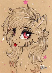 Size: 1024x1444 | Tagged: safe, artist:lailyren, derpibooru import, oc, oc:smokey star, pony, female, image, jpeg, mare, solo, tongue out, traditional art