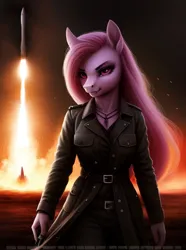 Size: 512x688 | Tagged: safe, derpibooru import, pinkie pie, anthro, ai content, image, missile, movie poster, pinkamena diane pie, png, solo, yiffymix