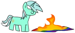 Size: 1070x479 | Tagged: safe, alternate version, artist:anonymous, ponybooru import, lyra heartstrings, pony, unicorn, anti-pride, female, fire, flag burning, image, mare, mouthpiece, png, politics, pride, pride flag, pride month, simple background, solo, transparent background