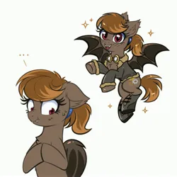 Size: 4000x4000 | Tagged: safe, artist:confetticakez, derpibooru import, oc, unofficial characters only, bat pony, pony, ..., bat pony oc, bat wings, bomber jacket, boots, clothes, commission, female, goggles, hooves together, image, jacket, jpeg, looking away, mare, nervous, shoes, simple background, solo, sparkles, spread wings, sweat, white background, wings