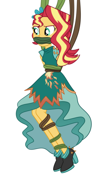 Size: 1142x1890 | Tagged: safe, artist:splendidbondage, derpibooru import, sunset shimmer, equestria girls, bondage, gag, image, png, simple background, solo, transparent background, vine