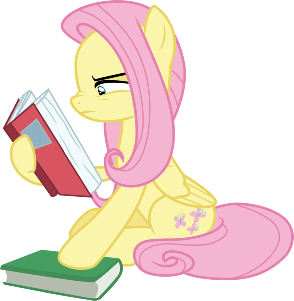Size: 3000x3066 | Tagged: safe, artist:cloudy glow, derpibooru import, fluttershy, pegasus, pony, a health of information, .ai available, book, female, image, png, reading, simple background, solo, squint, transparent background, vector