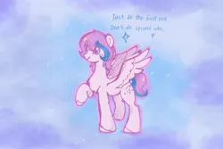 Size: 3756x2506 | Tagged: safe, artist:fuzzycyclone, derpibooru import, oc, oc:fuzzycyclone, unofficial characters only, pegasus, pony, cutie mark, happy, image, jpeg, pink hair, pink skin, purple background, simple background, stars, text, wings