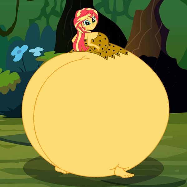 Size: 2048x2048 | Tagged: suggestive, artist:mintydrop2013, artist:thebigroundguy, derpibooru import, edit, edited screencap, screencap, sunset shimmer, equestria girls, belly, big belly, bottom heavy, bunset shimmer, butt, huge belly, huge butt, image, impossibly large belly, impossibly large butt, jpeg, jungle girl, large butt, looking at you, slobset shimmer