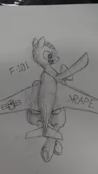 Size: 1080x1920 | Tagged: artist needed, suggestive, oc, unofficial characters only, original species, plane pony, pony, :^), >rape, f-101 voodoo, image, jpeg, open mouth, plane, sharp teeth, solo, teeth, traditional art