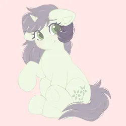 Size: 2048x2048 | Tagged: safe, artist:adostume, derpibooru import, oc, oc:delia, unofficial characters only, pony, unicorn, blushing, eyes open, female, image, long mane, mare, png, raised hoof, shy, simple background, sitting