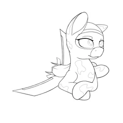 Size: 2500x2500 | Tagged: safe, artist:keeponhatin, oc, oc:skybreaker, unofficial characters only, original species, plane pony, pony, female, image, lying down, mare, mig-25, monochrome, plane, png, solo