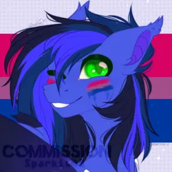 Size: 1000x1000 | Tagged: safe, artist:sparkie45, derpibooru import, oc, oc:guard cobalt flash, bat pony, pony, bisexual, bisexual male, bisexual pride flag, commi, commission, commission open, image, png, pride, pride flag, pride month, solo, ych example, ych result, your character here