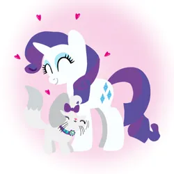 Size: 1400x1400 | Tagged: safe, artist:mlplary6, derpibooru import, opalescence, rarity, cat, pony, unicorn, animal, caress, eyes closed, female, friends, heart, image, mare, png, smiling
