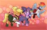 Size: 2500x1600 | Tagged: safe, artist:saturdaymorningproj, derpibooru import, applejack, rainbow dash, twilight sparkle, earth pony, pegasus, pony, unicorn, image, png, sailor jupiter