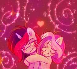 Size: 2340x2100 | Tagged: safe, artist:equmoria, derpibooru import, oc, oc:sparkiss, oc:yomi brasi, unofficial characters only, pony, unicorn, female, heart, image, lesbian, love, png, sparkles, uwu