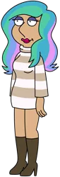 Size: 2805x8242 | Tagged: safe, artist:threetwotwo32232, derpibooru import, princess celestia, human, boots, clothes, family guy, humanized, image, png, shoes, simple background, solo, style emulation, sweater, transparent background, turtleneck, what has science done