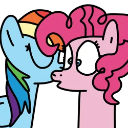 Size: 1000x1000 | Tagged: safe, artist:jadeharmony, derpibooru import, pinkie pie, rainbow dash, earth pony, pegasus, pony, bust, duo, eyes closed, female, image, kiss on the cheek, kissing, lesbian, mare, open mouth, pinkiedash, png, shipping, simple background, surprised, transparent background