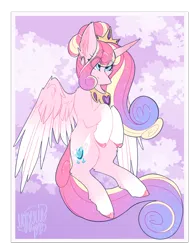 Size: 1766x2257 | Tagged: safe, artist:ezzerie, derpibooru import, oc, oc:empress amore, alicorn, art trade, crown, flying, image, jewelry, png, princess, regalia