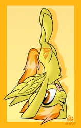 Size: 1192x1887 | Tagged: safe, artist:notadeliciouspotato, derpibooru import, spitfire, pegasus, pony, abstract background, atg 2023, female, image, looking at you, mare, one eye closed, png, signature, solo, spread wings, tongue out, wings, wink, winking at you