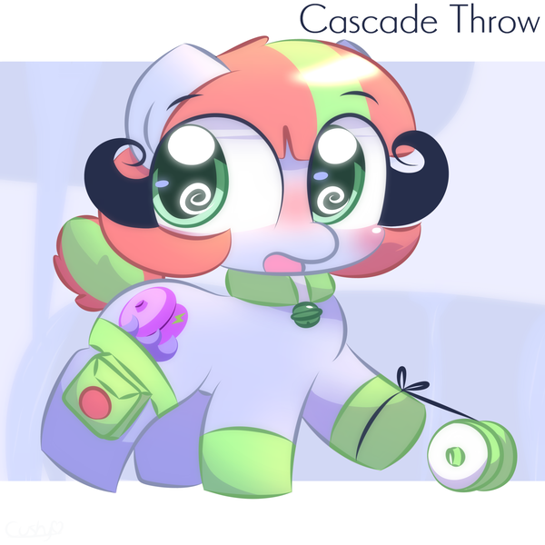 Size: 2000x2000 | Tagged: safe, artist:cushyhoof, derpibooru import, oc, oc:cascade throw, unofficial characters only, earth pony, pony, bag, bell, bell collar, blushing, clothes, collar, earth pony oc, female, gloves, image, mare, open mouth, phone drawing, playing, png, simple background, solo, yo-yo