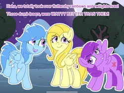 Size: 2732x2048 | Tagged: safe, artist:mlpcartel, derpibooru import, oc, oc:evil doubleganger fluttershy, oc:evil doubleganger rainbow dash, oc:evil doubleganger twilight sparkle, oc:the evil doublegangers, image, not fluttershy, not rainbow dash, not twilight sparkle, png