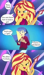 Size: 1920x3240 | Tagged: safe, derpibooru import, edit, edited screencap, screencap, flash sentry, sunset shimmer, cheer you on, equestria girls, equestria girls series, spring breakdown, spoiler:eqg series (season 2), bedroom eyes, cutie mark, electric guitar, female, flashimmer, guitar, icon, image, invitation, lightning, male, musical instrument, one eye closed, png, shipping, sign, speech bubble, straight, wink