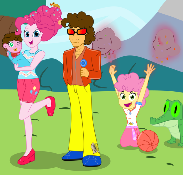 Size: 2000x1922 | Tagged: safe, artist:yingerten, derpibooru import, cheese sandwich, gummy, li'l cheese, pinkie pie, oc, alligator, human, equestria girls, the last problem, cheesepie, equestria girls-ified, female, image, male, offspring, parent:cheese sandwich, parent:pinkie pie, parents:cheesepie, png, shipping, straight