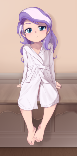 Size: 2264x4584 | Tagged: questionable, artist:pestil, banned from derpibooru, diamond tiara, human, bathrobe, blushing, clothes, female, humanized, image, lolicon, looking at you, png, robe, sitting, solo, solo female, underage
