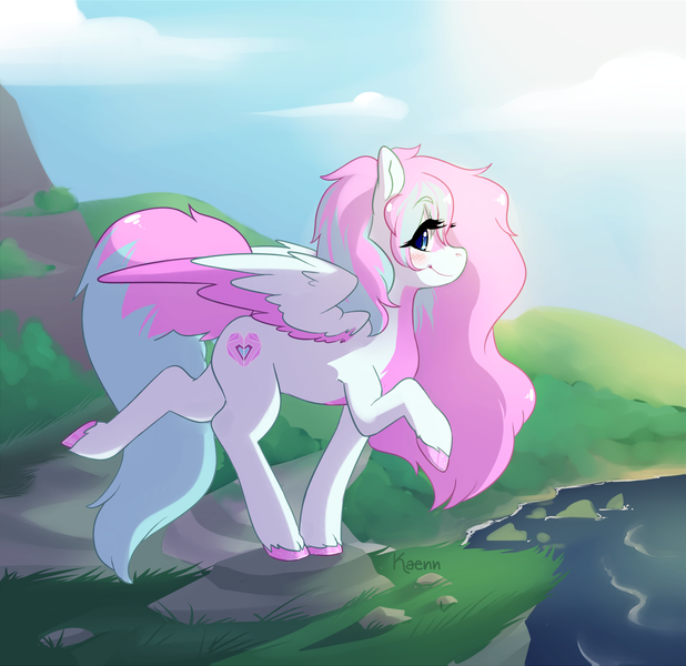 Size: 1600x1553 | Tagged: safe, artist:kaenn, derpibooru import, oc, oc:dyn, pegasus, pony, colored wings, complex background, cutie mark, image, long mane, long tail, multicolored hair, multicolored mane, multicolored wings, png, solo, tail, wings