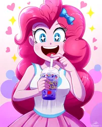 Size: 1634x2034 | Tagged: safe, artist:the-butch-x, derpibooru import, pinkie pie, human, equestria girls, breasts, female, grimace shake, image, mcdonald's, meme, open mouth, png, solo, starry eyes, tiktok, wingding eyes