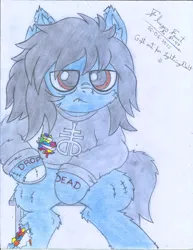Size: 1700x2205 | Tagged: safe, artist:fliegerfausttop47, derpibooru import, oc, ponified, ponified:oliver sykes, unofficial characters only, earth pony, pony, undead, zombie, zombie pony, blood, bone, bring me the horizon, chair, cheek fluff, clothes, derpibooru exclusive, drop dead clothing, ear fluff, fangs, fluffy, gift art, gigachad, hoof fluff, image, jpeg, leg fluff, lidded eyes, lip piercing, long sleeves, male, meme, pencil drawing, piercing, scar, shirt, simple background, sitting, smiling, solo, stallion, stitches, tattoo, torn ear, traditional art, underhoof, vector, white background
