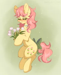 Size: 1592x1965 | Tagged: safe, artist:belkaart0w0, derpibooru import, posey, earth pony, pony, g1, blushing, bow, chest fluff, choker, cute, ear fluff, eyes closed, eyeshadow, female, flower, image, makeup, mare, png, solo, tail, tail bow