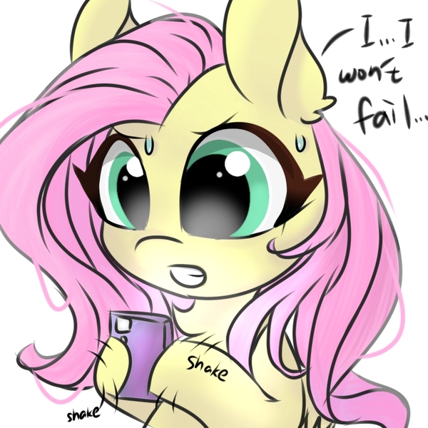 Size: 1080x1080 | Tagged: safe, artist:twiliset, derpibooru import, fluttershy, pegasus, pony, big eyes, cute, frown, game, image, jpeg, light, nervous, phone, say anything, shaking, simple background, solo, teeth, white background