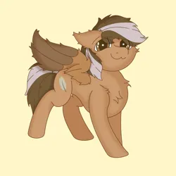 Size: 3072x3072 | Tagged: safe, artist:zugatti69, derpibooru import, oc, pegasus, pony, brown eyes, cheek fluff, chest fluff, colored wings, concave belly, cutie mark, ear fluff, excessive fluff, image, looking at you, png, shoulder fluff, simple background, smiling, smiling at you, spread wings, two toned mane, two toned wings, wing fluff, wings, yellow background