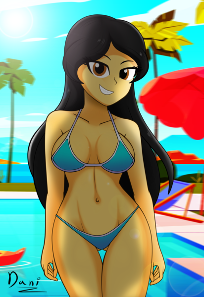 Size: 1676x2441 | Tagged: suggestive, artist:danielitamlp, derpibooru import, oc, oc:dani melody, oc:danielita, equestria girls, bikini, clothes, image, legs together, png, sexy, swimsuit