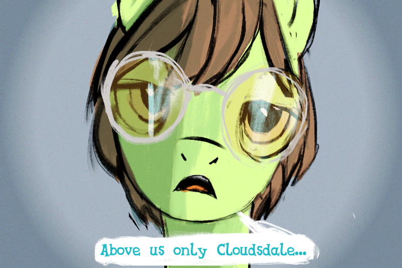 Size: 862x575 | Tagged: safe, artist:catachromatic, derpibooru import, strawberry fields, ponified, earth pony, pony, colored sketch, dialogue, glasses, gradient background, grainy, image, imagine, implied cloudsdale, john lennon, male, open mouth, png, shaded sketch, singing, sketch, solo, stallion