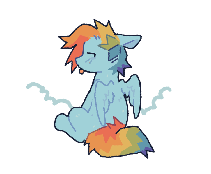 Size: 1673x1385 | Tagged: safe, artist:grubscouts, derpibooru import, rainbow dash, pegasus, pony, :p, floppy ears, image, looking back, png, sitting, solo, tongue out