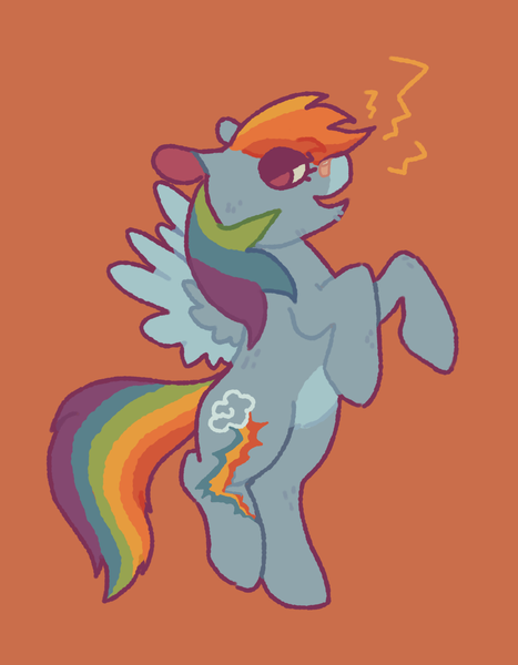 Size: 1262x1621 | Tagged: safe, artist:grubscouts, derpibooru import, rainbow dash, pegasus, pony, alternate cutie mark, bandaid, bandaid on nose, brown background, colored wings, image, lidded eyes, pale belly, png, simple background, solo, two toned wings, wings