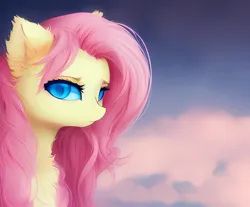 Size: 2400x1984 | Tagged: safe, derpibooru import, editor:jasmindreasond, machine learning generated, stable diffusion, fluttershy, oc, unofficial characters only, pegasus, pony, ai content, cheek fluff, cute, ear fluff, female, fluffy, image, jpeg, looking at you, mare, prompter:jasmindreasond, sky, solo