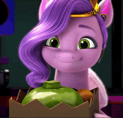 Size: 1134x1082 | Tagged: safe, derpibooru import, screencap, pipp petals, g5, my little pony: make your mark, spoiler:g5, spoiler:my little pony: make your mark, spoiler:my little pony: make your mark chapter 4, spoiler:mymc04e04, animated, bag, gif, groceries, image, my little pony: make your mark chapter 4, paper bag, pipp petals is best facemaker, solo, sunny side up