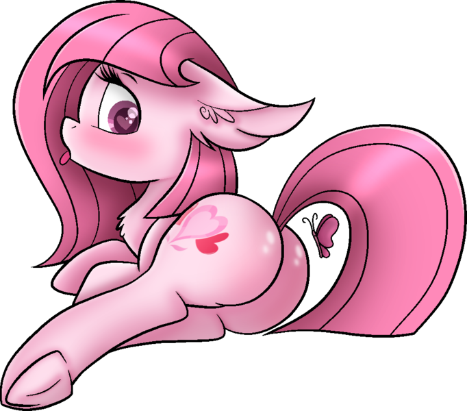 Size: 1031x907 | Tagged: safe, artist:ashee, artist:tanahgrogot, derpibooru import, oc, oc:annisa trihapsari, butterfly, earth pony, insect, pony, :p, adorasexy, annibutt, blushing, butt, butt blush, cute, earth pony oc, female, floppy ears, image, looking at you, looking back, looking back at you, mare, open mouth, plot, png, sexy, simple background, solo, tongue out, transparent background