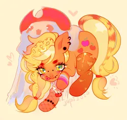 Size: 1110x1047 | Tagged: safe, artist:leftoverteeth, derpibooru import, applejack, earth pony, ghost, pony, undead, clothes, costume, ear piercing, earring, facial piercing, female, halloween, halloween costume, hat, holiday, image, jewelry, lip piercing, mare, necklace, piercing, png, pride flag, socks, solo, stockings, thigh highs, tongue out, tongue piercing, tumblr nose