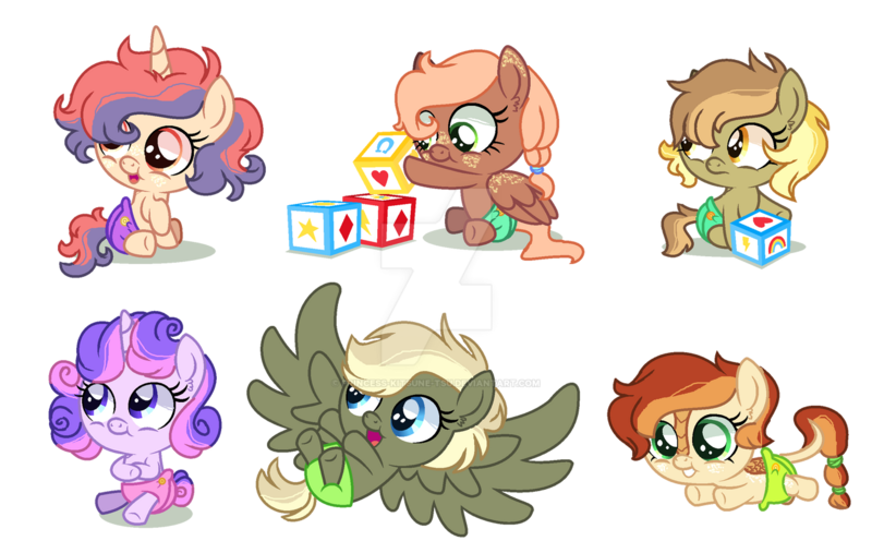 Size: 1280x811 | Tagged: safe, artist:princess-kitsune-tsu, derpibooru import, oc, unofficial characters only, earth pony, hybrid, pegasus, pony, unicorn, baby, baby pony, base used, blocks, cute, female, filly, foal, freckles, hair over one eye, image, interspecies offspring, large wings, lying down, magical lesbian spawn, ocbetes, offspring, on back, parent:applejack, parent:autumn blaze, parent:big macintosh, parent:bon bon, parent:derpy hooves, parent:doctor whooves, parent:dumbbell, parent:fluttershy, parent:lightning dust, parent:lyra heartstrings, parent:party favor, parent:pinkie pie, parents:autumnjack, parents:doctorderpy, parents:fluttermac, parents:lightningbell, parents:lyrabon, parents:partypie, png, prone, simple background, sitting, sploot, spread wings, transparent background, wing freckles, wings