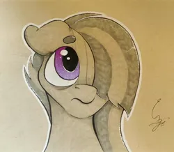 Size: 2000x1747 | Tagged: safe, artist:engi, derpibooru import, marble pie, earth pony, pony, female, hair over one eye, image, jpeg, looking up, marker drawing, outline, simple background, solo, traditional art, white outline