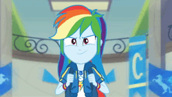 Size: 1280x720 | Tagged: safe, derpibooru import, machine learning assisted, screencap, rainbow dash, equestria girls, equestria girls series, run to break free, spoiler:eqg series (season 2), ai content, animated, escape from the city, female, geode of super speed, gotta go fast, image, it's coming right at us, justice league, magical geodes, ponied up, rainbow dash is best facemaker, running, solo, song, webm, youtube link
