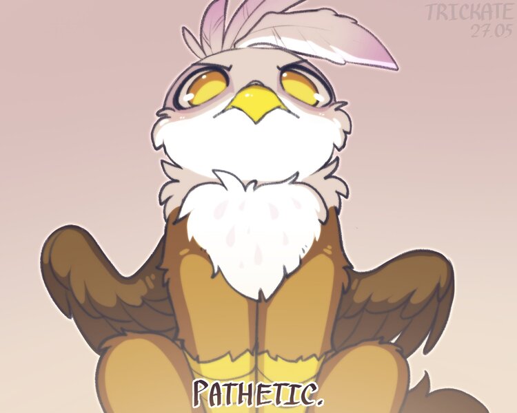 Size: 2000x1600 | Tagged: safe, artist:trickate, gilda, gryphon, angry, chest fluff, cute, female, frown, gildadorable, image, jpeg, looking at you, looking down, looking down at you, pathetic, simple background, sitting, solo, spread wings, wings