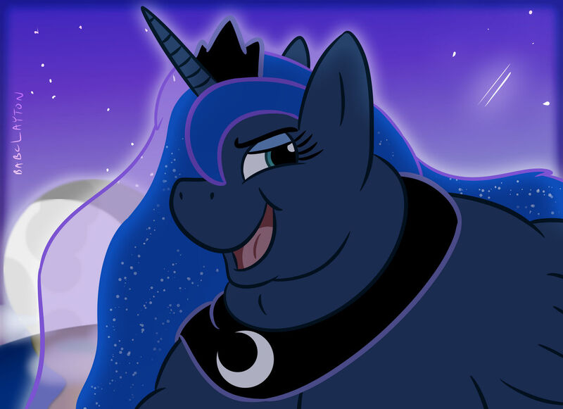 Size: 1280x930 | Tagged: safe, artist:babclayman, derpibooru import, princess luna, alicorn, pony, chubby cheeks, fat, female, image, jpeg, macro, mare, moon, obese, princess moonpig, solo